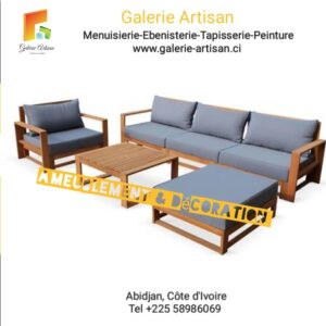 Salon 5 places avec coussins + 1 table