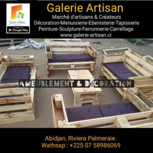 Salon lounge 08 places, avec coussins + 1table